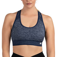 Load image into Gallery viewer, New Balance Women&#39;s Racerback Seamless Mid Impact Heather Keyhole Sport Bra with Removable Pads
