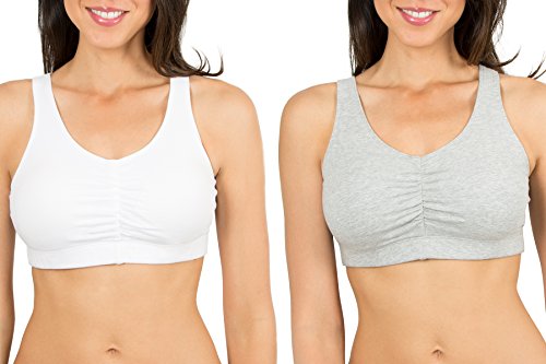 Fruit of the Loom Women's Sport Bra with Cookies , White/Heather Grey, 44(Pack of 2)