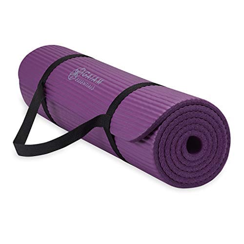 Gaiam Essentials Thick Yoga Mat Fitness & Exercise Mat with Easy-Cinch Carrier Strap, Purple, 72