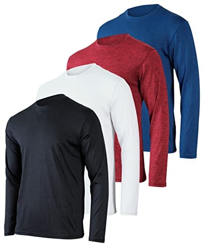 4 Pack:Mens Long Sleeve T-Shirt Workout Clothes Quick Dry Fit Gym Tee Shirt Athletic Active Performance Casual Moisture Wicking Exercise Clothing Running Cool Sport Training Undershirt Top-Set 3,S