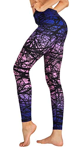 COOLOMG Women's Leggings Yoga Long Pants Compression Drawstring Running Tights Non See-Through Purple Forest Adults Small(Youth X-Large)