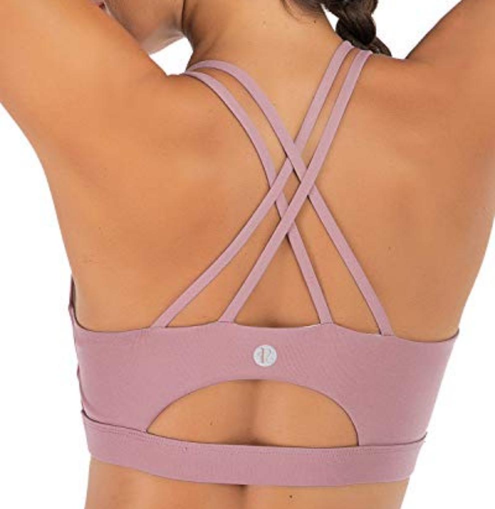 RUNNING GIRL Strappy Sports Bra for Women, Sexy Crisscross Back Medium Support Yoga Bra with Removable Cups(WX2354 Purple,M)