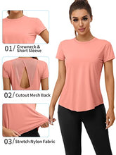 Load image into Gallery viewer, ATTRACO Open Back Yoga Shirts for Women Loose Fit Short Sleeve Exercise Gym Tops Coral
