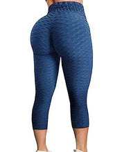 Load image into Gallery viewer, FITTOO Women&#39;s High Waist Textured Yoga Pants Tummy Control Scrunched Booty Capri Leggings Workout Running Butt Lift Textured Tights Navy
