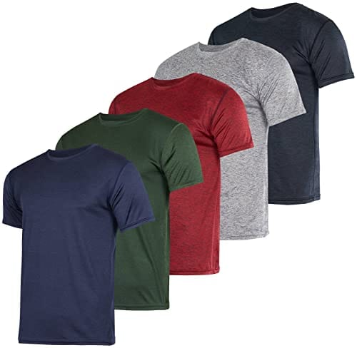 Men's Quick Dry Fit Dri-Fit Short Sleeve Active Wear Training Athletic Essentials Crew T-Shirt Fitness Gym Wicking Tee Workout Casual Sports Running Tennis Exercise Undershirt Top - 5 Pack,-Set 11,S
