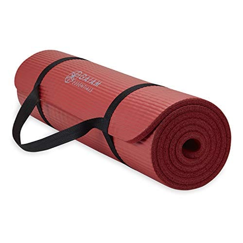 Gaiam Essentials Thick Yoga Mat Fitness & Exercise Mat with Easy-Cinch Carrier Strap, Red, 72