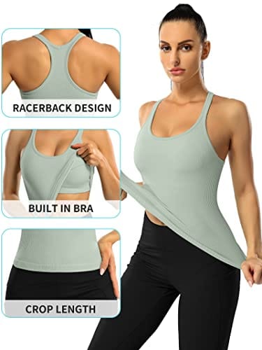ATTRACO Women Seamless Workout Crop Tops Ribbed Athletic Tank with Built in  Bra Green S – The Home Fitness Corp