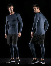 Load image into Gallery viewer, ATHLIO Men&#39;s UPF 50+ Long Sleeve Compression Shirts, Water Sports Rash Guard Base Layer, Athletic Workout Shirt, 3pack Black/Charcoal/Navy, Large
