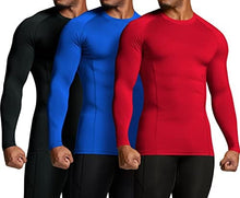 Load image into Gallery viewer, ATHLIO Men&#39;s UPF 50+ Long Sleeve Compression Shirts, Water Sports Rash Guard Base Layer, Athletic Workout Shirt, 3pack Black/Blue/Red, Medium
