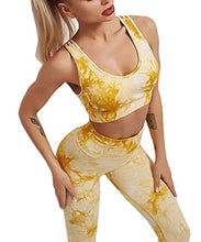 Load image into Gallery viewer, Womens Yoga Outfits 2 Piece Set Tie Dye Workout Athletic Print Pants and Sports Bra Set Gym Lightweight Activewear Yellow
