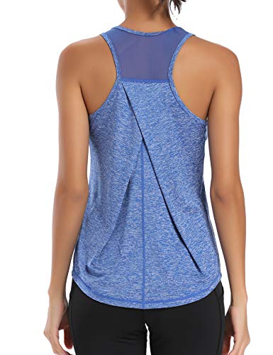 Aeuui Workout Tops for Women Mesh Racerback Tank Yoga Shirts Gym Clothes Bright Blue