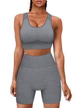 Load image into Gallery viewer, GXIN Women&#39;s Workout 2 Piece Outfit Sleeveless Running Yoga Bra Seamless High Waist Sports Shorts Set Grey
