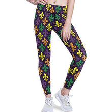 Load image into Gallery viewer, visesunny High Waist Yoga Pants with Pockets Mardi Gras with French Lily Tummy Control Workout Running Yoga Leggings for Women
