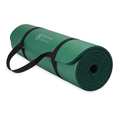 Gaiam Essentials Thick Yoga Mat Fitness & Exercise Mat with Easy-Cinch Carrier Strap, Green, 72