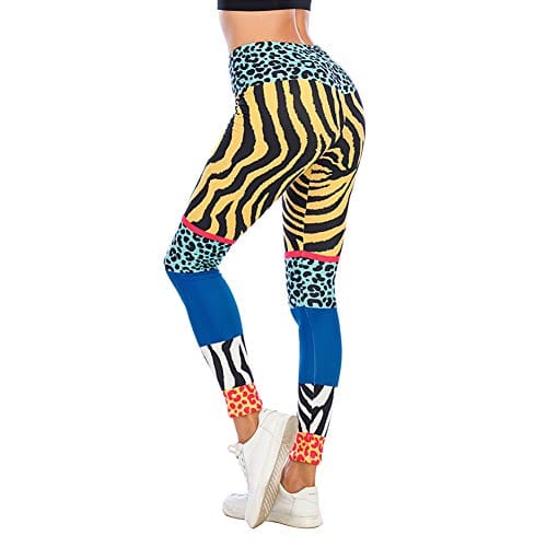 Kanora Leopard Printed Seamless Workout Leggings - Contrast Color Blue Printed Yoga Leggings, Tummy Control Running Pants (Leopard, One Size)