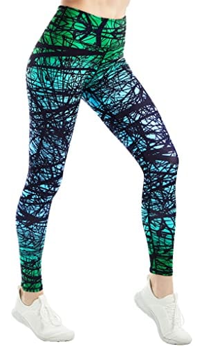 COOLOMG Women's Leggings Yoga Long Pants Compression Drawstring Running Tights Non See-Through Green Forest Adults Small(Youth X-Large)