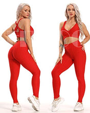 Load image into Gallery viewer, FITTOO Womens High Waisted Honeycomb Ruched Butt Scrunched Booty Leggings Workout Running Lift Textured Tights (A-Peach Butt Red)
