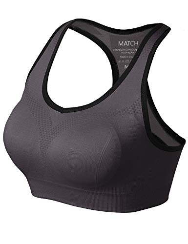 Match Womens Sports Bra Wirefree Seamless Padded Racerback Yoga Bra for Workout Gym Activewear with Removable Pads #001(Gray Brown,M)