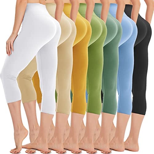 TNNZEET 7 Pack High Waisted Capri Leggings for Women - Buttery Soft Workout Running Yoga Pants