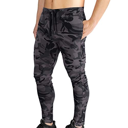 BROKIG Mens Zip Joggers Pants - Casual Gym Workout Track Pants Comfortable Slim Fit Tapered Sweatpants with Pockets (Small, Camo Grey)