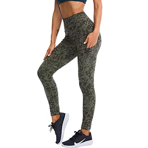 DKCOSY Leggings with Pockets for Women High Waisted Printed Yoga Pants for Women Workout Leggings for Women with Side Pockets (Flower Green, Small)