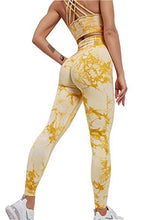 Load image into Gallery viewer, Womens Yoga Outfits 2 Piece Set Tie Dye Workout Athletic Print Pants and Sports Bra Set Gym Lightweight Activewear Yellow
