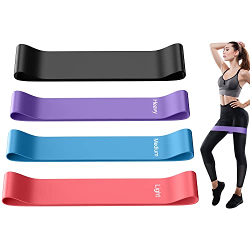 Resistance Bands, 4PCS Exercise Bands for Legs Glutes Arms, 4 Levels Skin-Friendly Resistance Fitness Exercise Loop Bands for Gym Home Yoga Pilates with Carry Bag and Instruction Guide