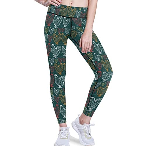 visesunny High Waist Yoga Pants with Pockets Rooster Dot Decorative Buttery Soft Tummy Control Running Workout Pants 4 Way Stretch Pocket Leggings