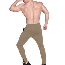 Load image into Gallery viewer, BROKIG Mens Zip Joggers Pants - Casual Gym Workout Track Pants Comfortable Slim Fit Tapered Sweatpants with Pockets (Small, Beige)

