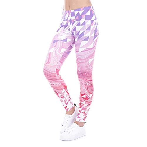 Pink Seamless Workout Leggings - Women’s Aztec Printed Yoga Leggings, Tummy Control Running Pants (Pink Ice, One Size)