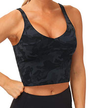 Load image into Gallery viewer, THE GYM PEOPLE Womens Camo Longline Sports Bra Wirefree Padded Medium Support Yoga Bras Gym Running Workout Tank Tops (BlackGrey Camo, Medium)
