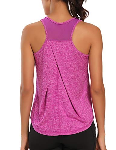 Aeuui Workout Tops for Women Mesh Racerback Tank Yoga Shirts Gym Clothes Dark Purple