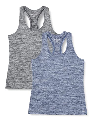 Amazon Essentials Women's Tech Stretch Relaxed-Fit Racerback Tank Top, Pack of 2, Black Heather/Navy Heather, Small