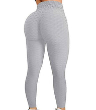 Load image into Gallery viewer, FITTOO Women&#39;s High Waist Yoga Pants Tummy Control Scrunched Booty Leggings Workout Running Butt Lift Textured Tights Peach Butt Grey
