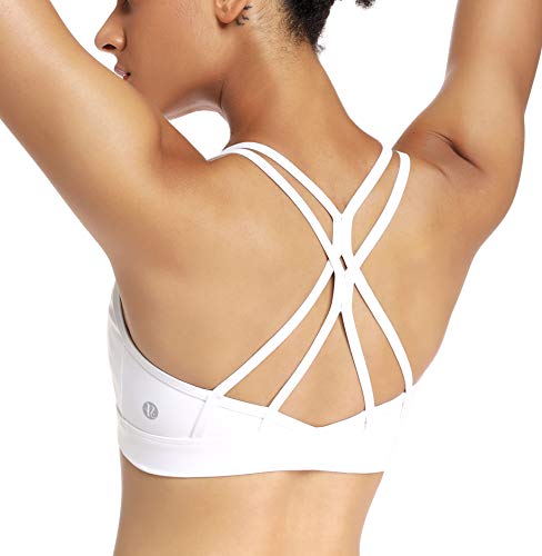 RUNNING GIRL Strappy Sports Bra for Women Sexy Crisscross Back Light Support Yoga Bra with Removable Cups(WX2310.White.M)