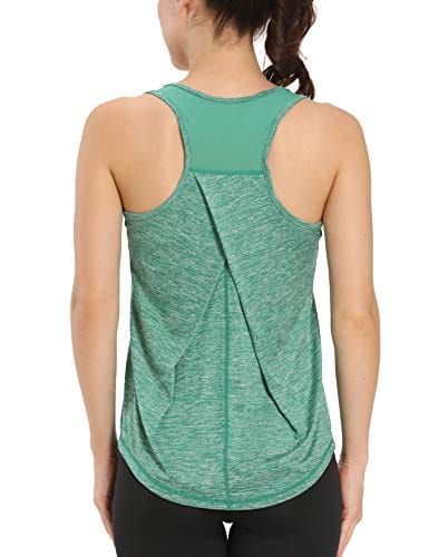 Aeuui Workout Tops for Women Mesh Racerback Tank Yoga Shirts Gym Clothes Foliage Green