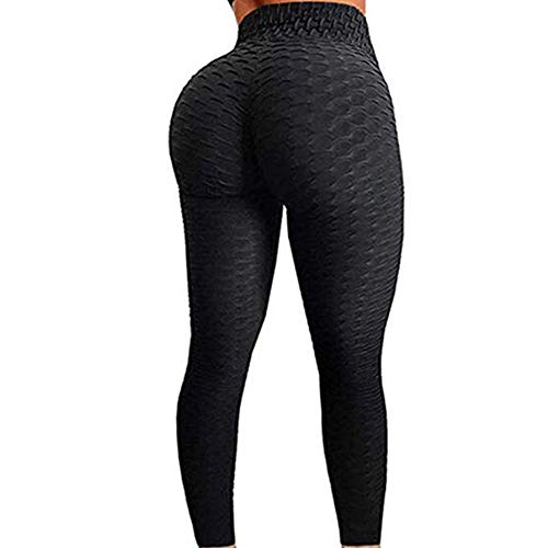 FSIGOM Women's High WAIS Yoga Pants Workout Soft Tights Fitness Printed Tummy Control Leggings (Black, S)