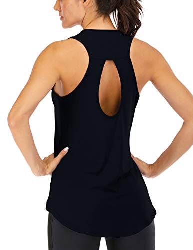 ICTIVE Yoga Tops for Women Loose Fit Workout Tank Tops for Women Backless Sleeveless Keyhole Open Back Muscle Tank Running Tank Tops Workout Tops Racerback Gym Summer Tops Black XXL