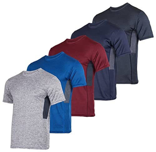 Men's Quick Dry Fit Dri-Fit Short Sleeve Active Wear Training Athletic Essentials Crew T-Shirt Fitness Gym Wicking Tee Workout Casual Sports Running Tennis Exercise Undershirt Top - 5 Pack,Set 6-S
