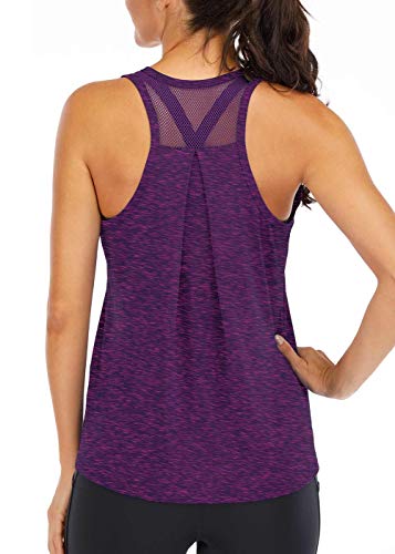 ICTIVE Workout Tops for Women Loose fit Racerback Tank Tops for Women Mesh Backless Muscle Tank Running Tank Tops Workout Tank Tops for Women Yoga Tops Athletic Exercise Gym Tops Dark Purple XL