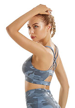Load image into Gallery viewer, RUNNING GIRL Strappy Sports Bra for Women, Sexy Crisscross Back Medium Support Yoga Bra with Removable Cups (WX2354_Camouflage Blue, L)
