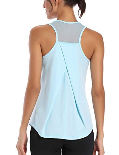 Aeuui Workout Tops for Women Mesh Racerback Tank Yoga Shirts Gym Clothes Light Blue