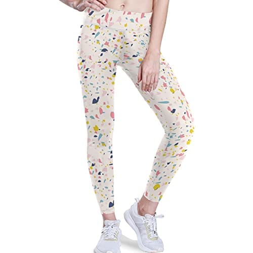 visesunny High Waist Yoga Pants with Pockets Colored Terrazzo Pattern Buttery Soft Tummy Control Running Workout Pants 4 Way Stretch Pocket Leggings