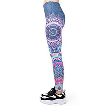Load image into Gallery viewer, Jeans Printed Seamless Workout Leggings - Women’s Blue Mandala Printed Yoga Leggings, Tummy Control Running Pants (Blue Jeans, One Size)
