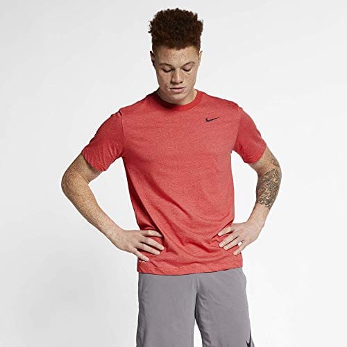 Nike Men's Dry Tee Drifit Cotton Crew Solid, Light University Red Heather/Black, Small