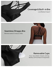 Load image into Gallery viewer, MOVINOW Sports Bra Seamless Padded Strappy Sports Bras for Women Yoga Bra Workout Removable Cups 3 Pack White Green Black
