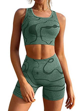 Load image into Gallery viewer, GXIN Women&#39;s Workout 2 Piece Outfits High Waist Running Shorts Seamless Gym Yoga Sports Bra Darkgreen
