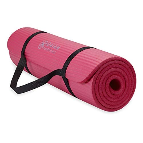 Gaiam Essentials Thick Yoga Mat Fitness & Exercise Mat with Easy-Cinch Carrier Strap, Pink, 72