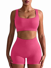 Load image into Gallery viewer, OQQ Workout Outfits for Women 2 Piece Seamless Ribbed High Waist Leggings with Sports Bra Exercise Set Coral
