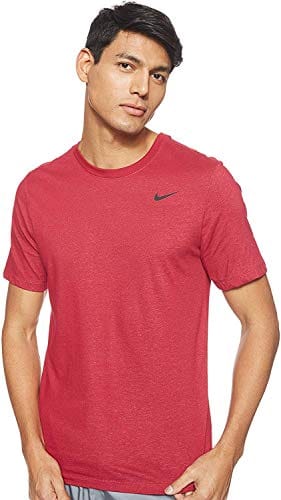Nike Men's Dry Tee Drifit Cotton Crew Solid, Noble Red/Pink Foam, Small
